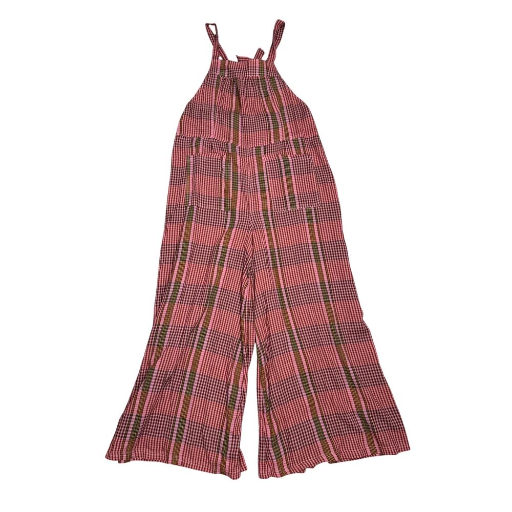 Natural Life Dakota Tie Overalls S Pink Plaid Wide Leg Relaxed Boho Jumpsuit